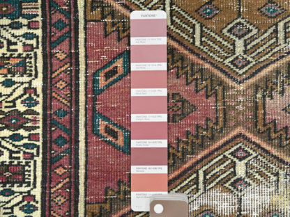 Serab Vintage hand-knotted worn wool runner in Red & Ivory, 3'1" x 10'1" — SKU O081186 (view 4)