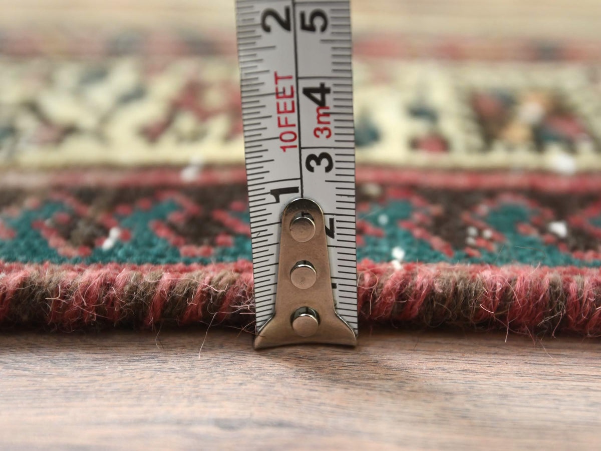 Serab Vintage hand-knotted worn wool runner in Red & Ivory, 3'1" x 10'1" — SKU O081186 (view 6)