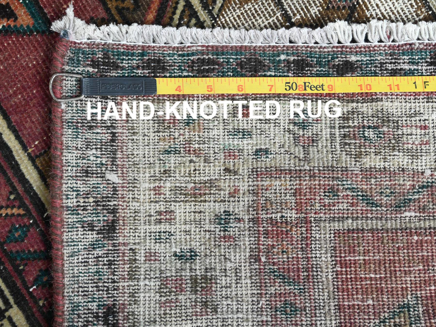 Serab Vintage hand-knotted worn wool runner in Red & Ivory, 3'1" x 10'1" — SKU O081186 (view 7)