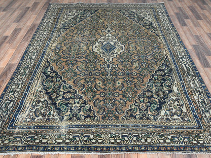 Brown 6'6" x 9'6" Vintage Hand knotted Wool Rug - Sku: O081194