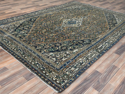 Brown 6'6" x 9'6" Vintage Hand knotted Wool Rug - Sku: O081194
