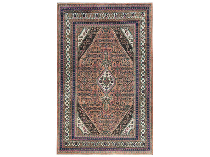 Hamadan Vintage hand-knotted worn wool rug in Orange & Ivory, 6'8" x 10'3" — SKU O081195