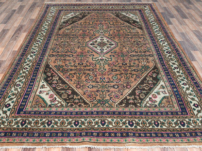 Hamadan Vintage hand-knotted worn wool rug in Orange & Ivory, 6'8" x 10'3" — SKU O081195 (view 3)
