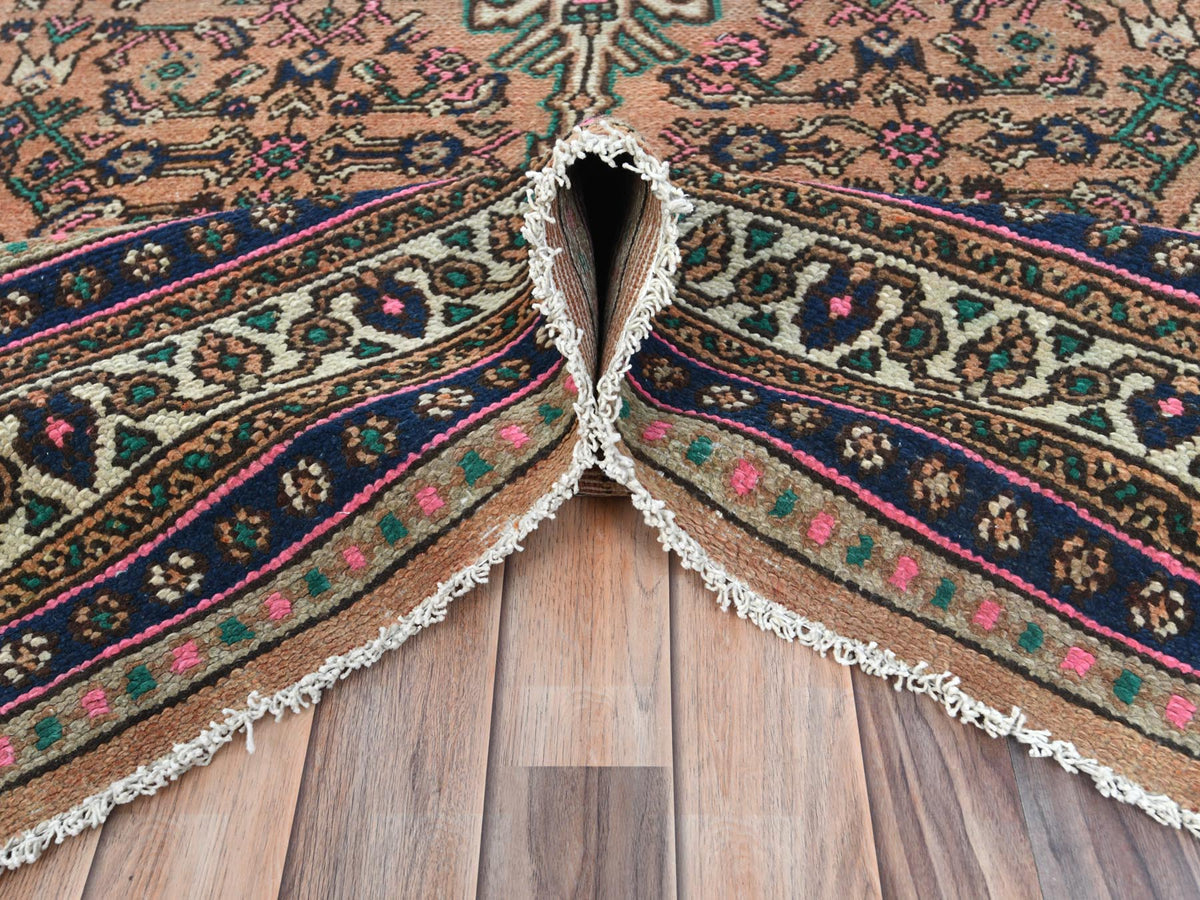 Hamadan Vintage hand-knotted worn wool rug in Orange & Ivory, 6'8" x 10'3" — SKU O081195 (view 6)