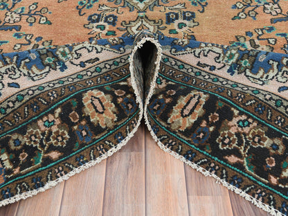 Vintage hand-knotted worn wool rug in Orange & Black, 6'6" x 9'10" — SKU O081199 (view 6)