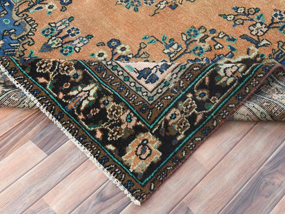 Vintage hand-knotted worn wool rug in Orange & Black, 6'6" x 9'10" — SKU O081199 (view 7)