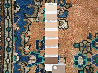 Vintage hand-knotted worn wool rug in Orange & Black, 6'6" x 9'10" — SKU O081199 (view 8)
