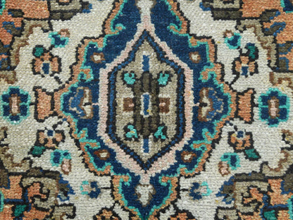 Vintage hand-knotted worn wool rug in Orange & Black, 6'6" x 9'10" — SKU O081199 (view 9)