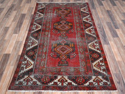 Red 3'9" x 6'4" Vintage Hand knotted Wool Rug - Sku: O081210