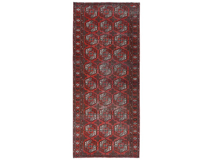 Red 3'9" x 9'2" Vintage Hand knotted Wool Rug - Sku: O081212