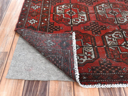 Red 3'9" x 9'2" Vintage Hand knotted Wool Rug - Sku: O081212