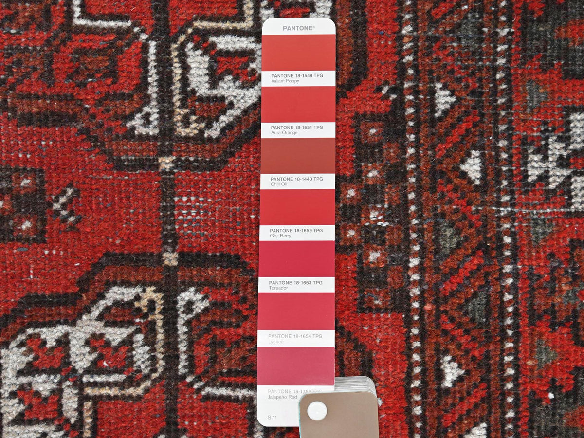 Vintage hand-knotted worn wool runner in Red, 3'9" x 9'2" — SKU O081212 (view 4)