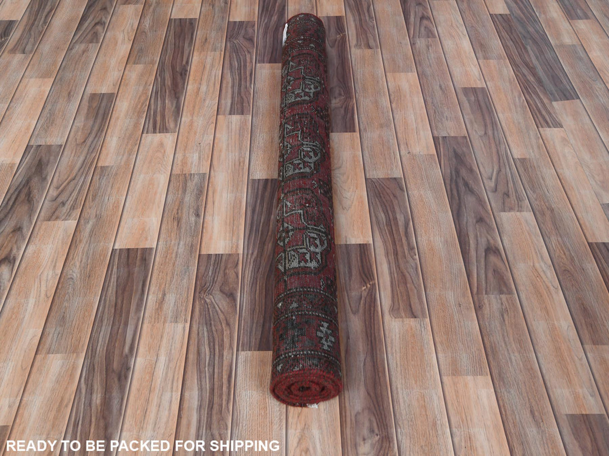 Vintage hand-knotted worn wool runner in Red, 3'9" x 9'2" — SKU O081212 (view 5)