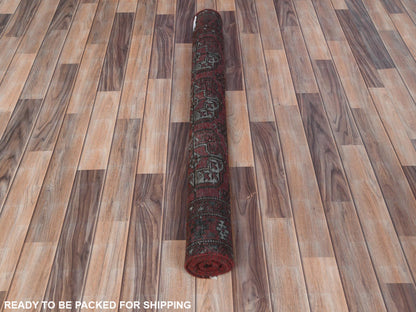 Vintage hand-knotted worn wool runner in Red, 3'9" x 9'2" — SKU O081212 (view 5)