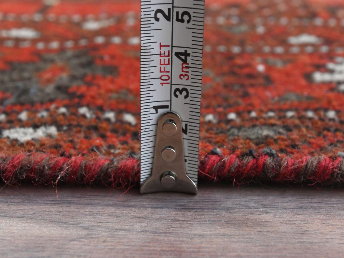 Vintage hand-knotted worn wool runner in Red, 3'9" x 9'2" — SKU O081212 (view 6)