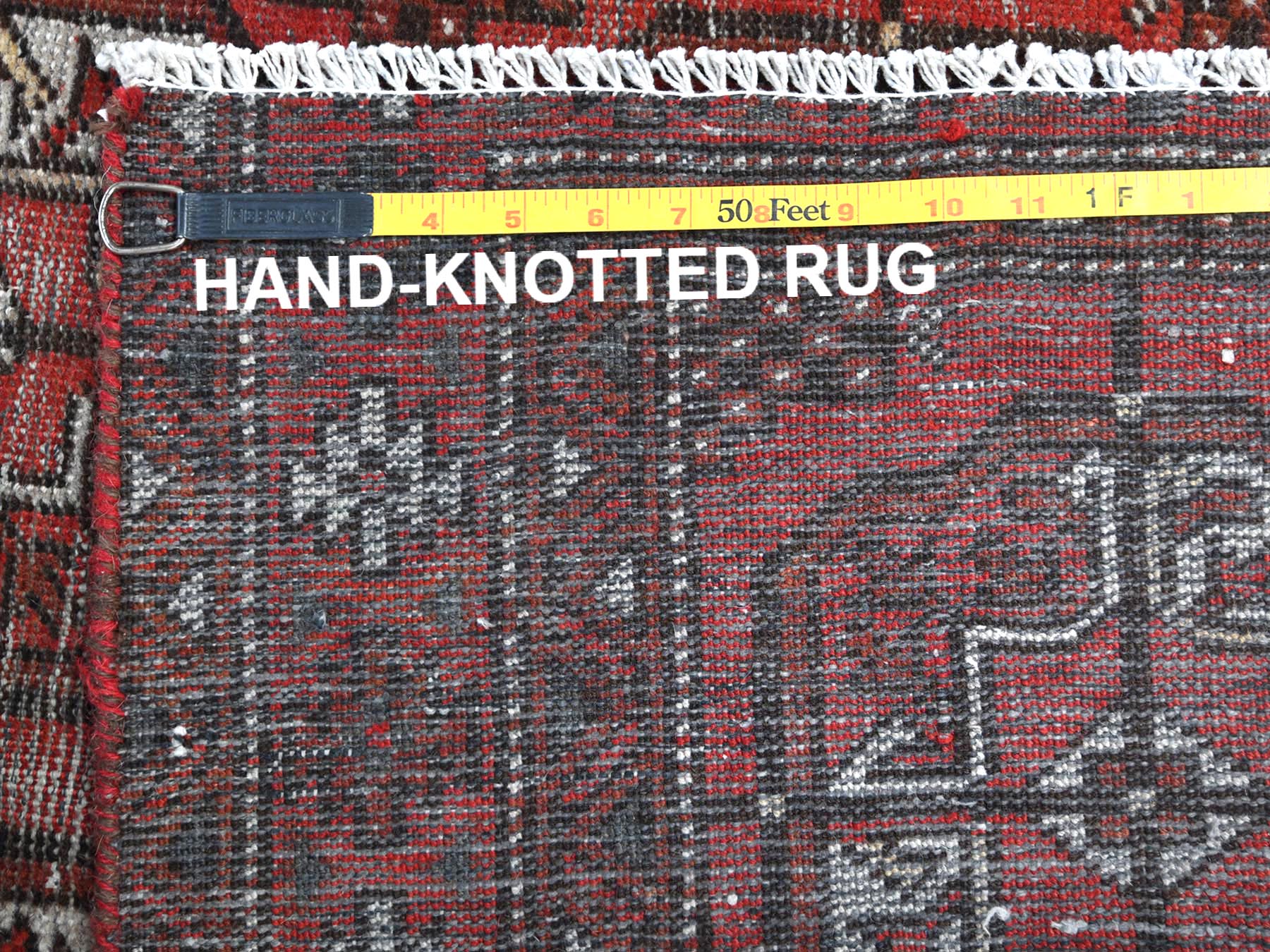Vintage hand-knotted worn wool runner in Red, 3'9" x 9'2" — SKU O081212 (view 7)