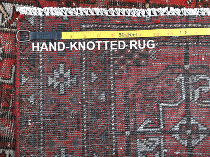 Vintage hand-knotted worn wool runner in Red, 3'9" x 9'2" — SKU O081212 (view 7)