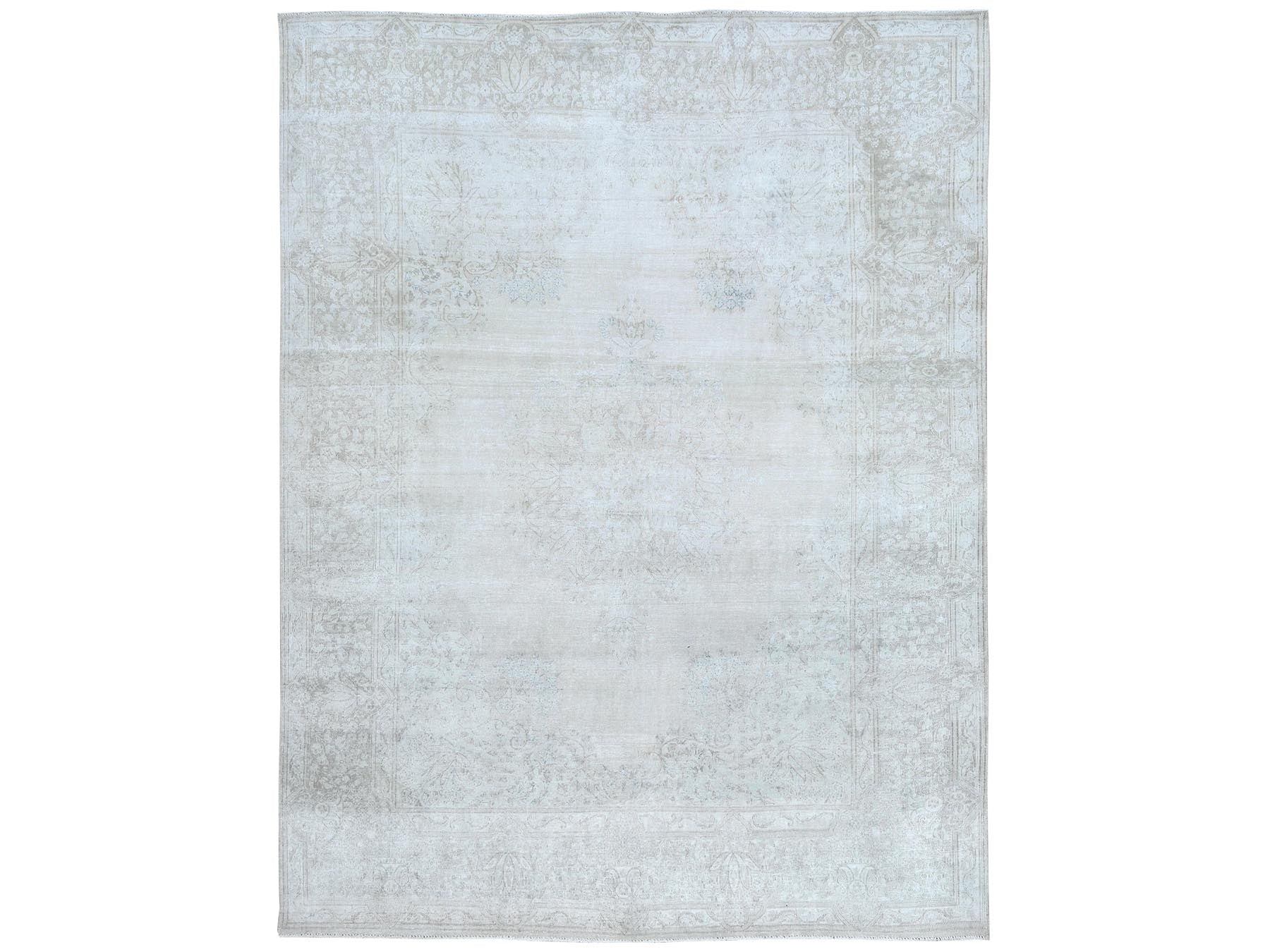 Kerman Vintage hand-knotted worn wool rug in Ivory & Beige, 9'7" x 12'6" — SKU O081247