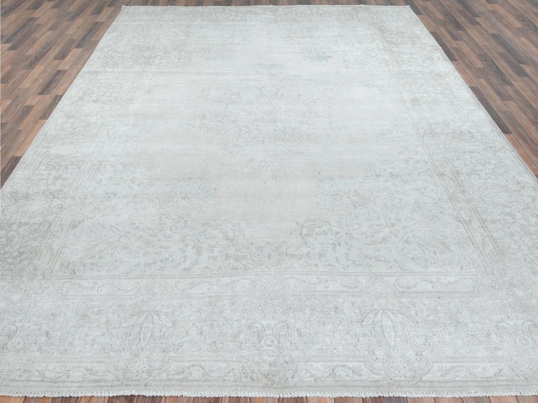 Kerman Vintage hand-knotted worn wool rug in Ivory & Beige, 9'7" x 12'6" — SKU O081247 (view 2)