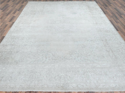 Kerman Vintage hand-knotted worn wool rug in Ivory & Beige, 9'7" x 12'6" — SKU O081247 (view 2)