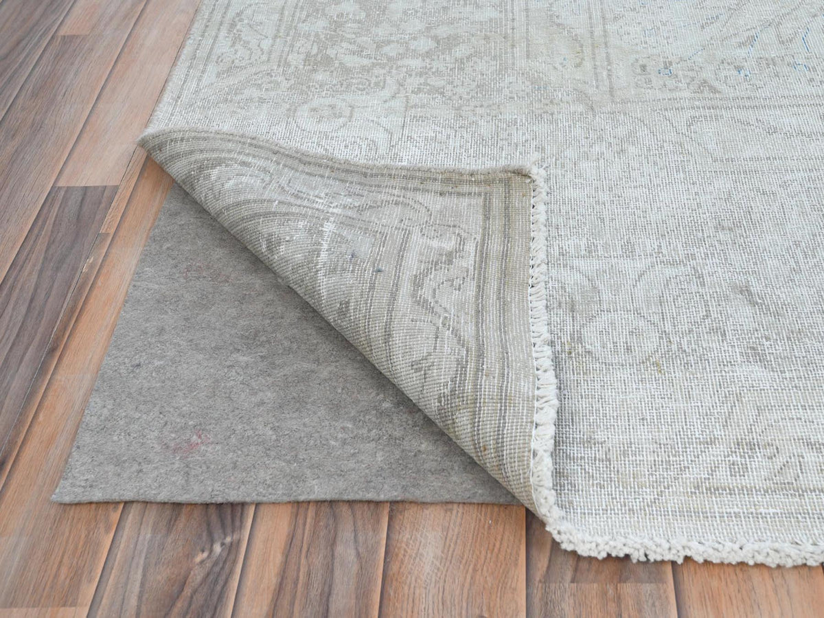Kerman Vintage hand-knotted worn wool rug in Ivory & Beige, 9'7" x 12'6" — SKU O081247 (view 4)