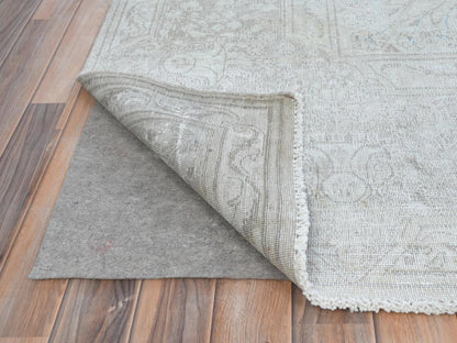 Kerman Vintage hand-knotted worn wool rug in Ivory & Beige, 9'7" x 12'6" — SKU O081247 (view 4)