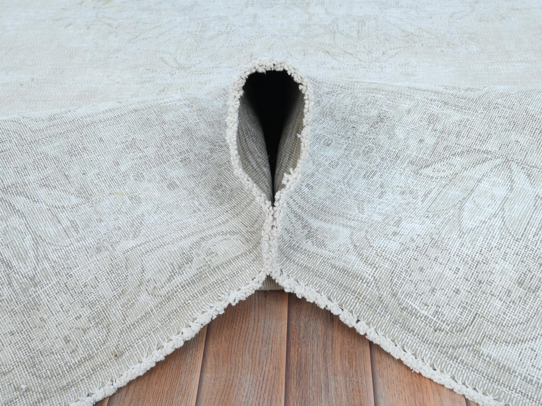 Kerman Vintage hand-knotted worn wool rug in Ivory & Beige, 9'7" x 12'6" — SKU O081247 (view 5)
