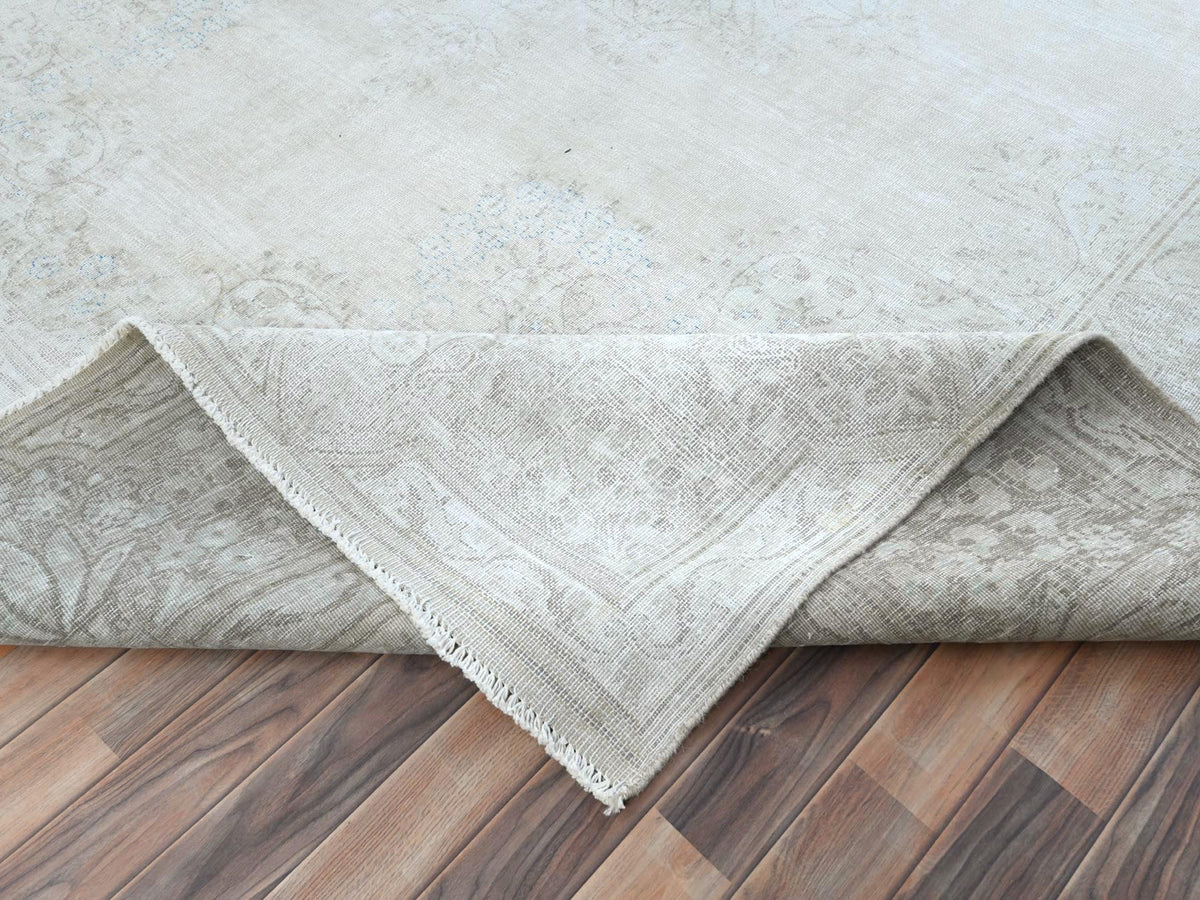 Kerman Vintage hand-knotted worn wool rug in Ivory & Beige, 9'7" x 12'6" — SKU O081247 (view 6)