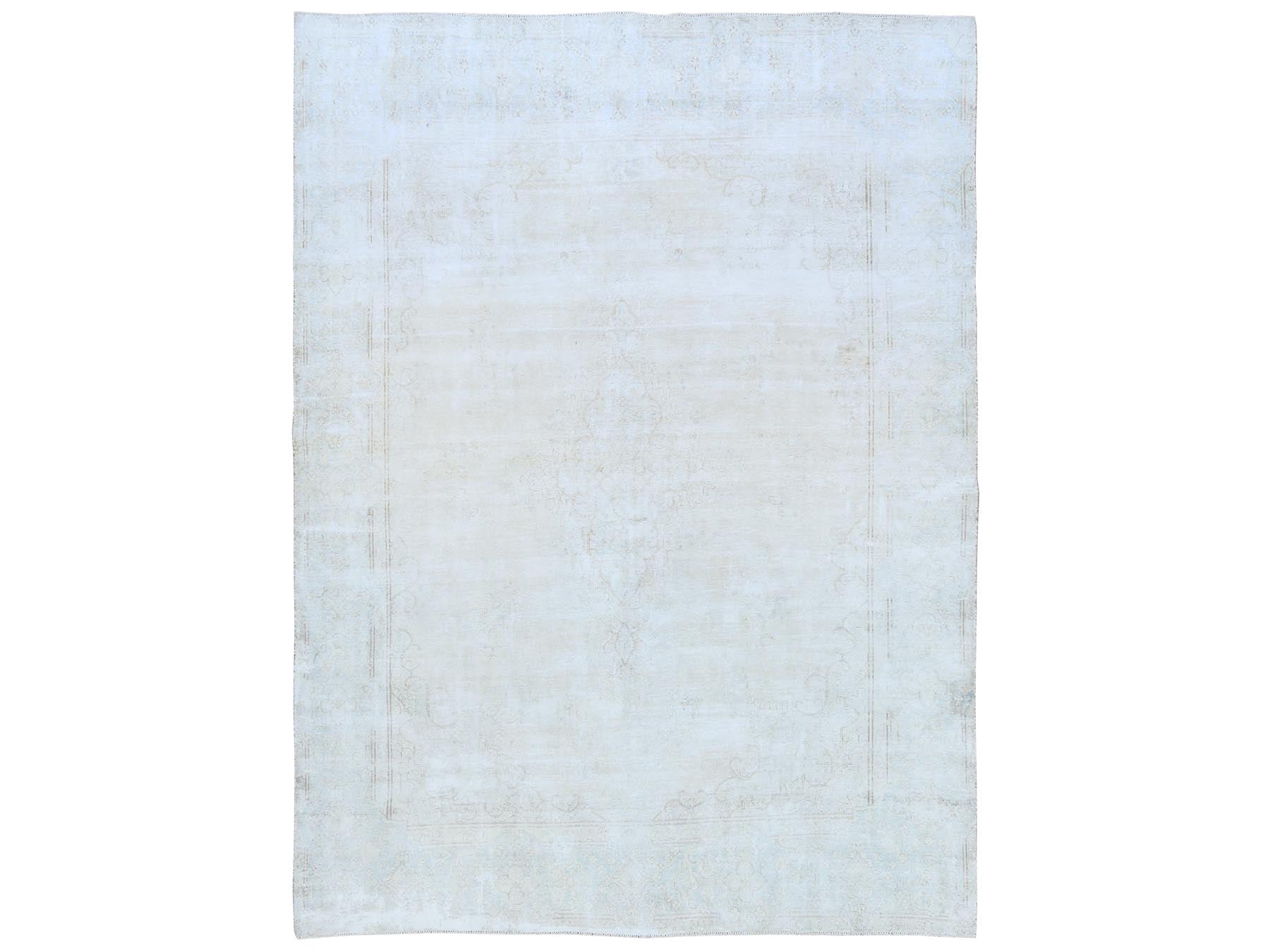 Kerman Vintage hand-knotted worn wool rug in Beige, 9'8" x 12'10" — SKU O081248