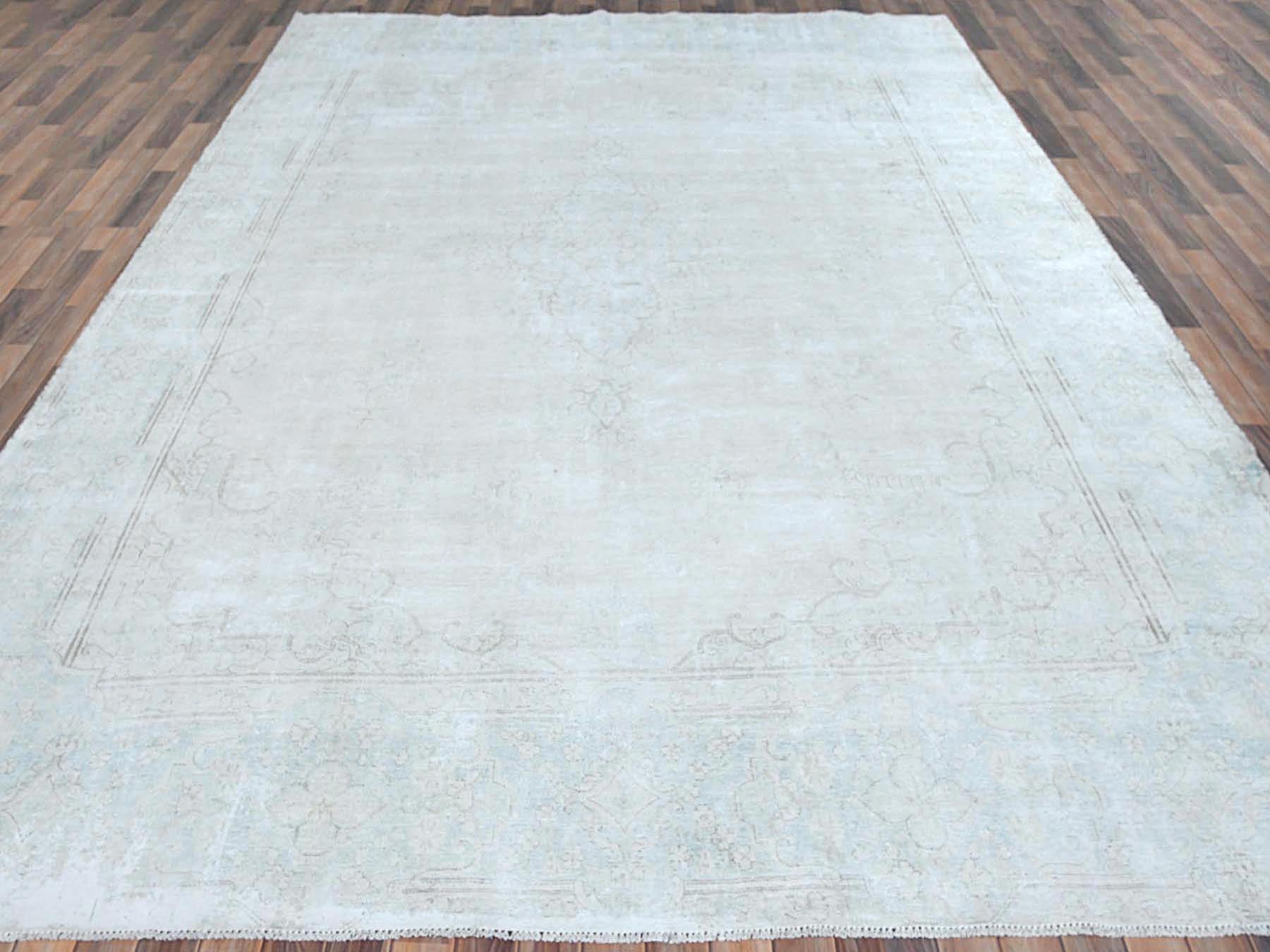 Kerman Vintage hand-knotted worn wool rug in Beige, 9'8" x 12'10" — SKU O081248 (view 2)