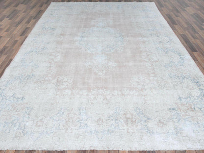 Kerman Vintage hand-knotted worn wool rug in Pink & Navy Blue, 9'4" x 13'1" — SKU O081251 (view 2)