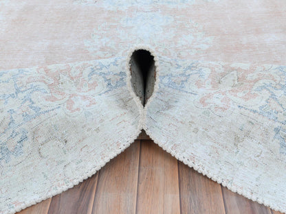 Kerman Vintage hand-knotted worn wool rug in Pink & Navy Blue, 9'4" x 13'1" — SKU O081251 (view 5)