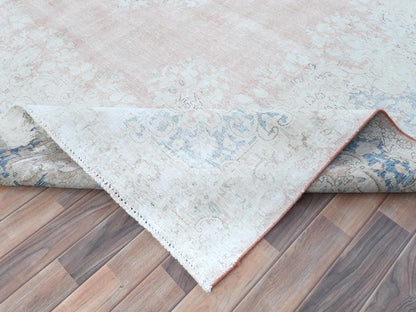 Kerman Vintage hand-knotted worn wool rug in Pink & Navy Blue, 9'4" x 13'1" — SKU O081251 (view 6)