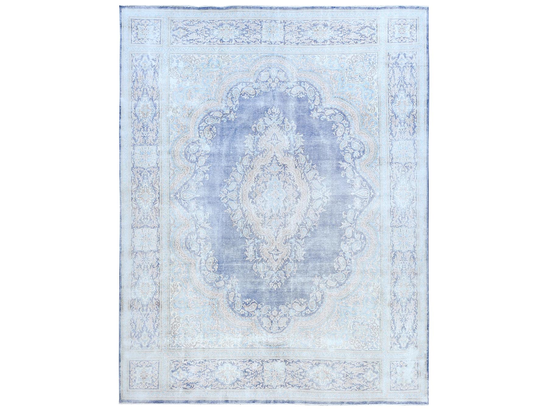 Kerman Vintage hand-knotted wool rug in Blue & Navy Blue, 10' x 13' — SKU O081253