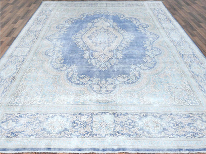 Blue 10'0" x 13'0" Vintage Hand knotted Wool Rug - Sku: O081253