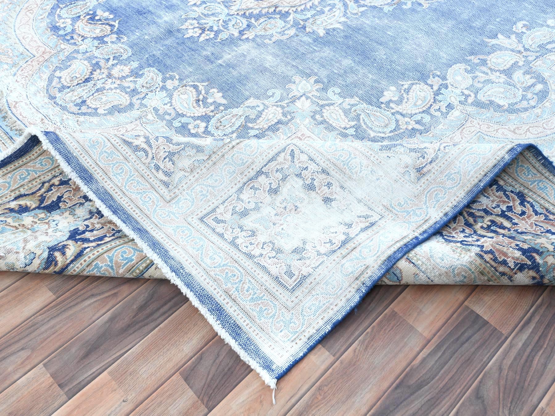 Kerman Vintage hand-knotted wool rug in Blue & Navy Blue, 10' x 13' — SKU O081253 (view 6)