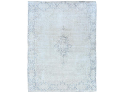 Kerman Vintage hand-knotted worn wool rug in Ivory & Faded Blue, 9' x 12' — SKU O081254