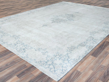 Kerman Vintage hand-knotted worn wool rug in Ivory & Faded Blue, 9' x 12' — SKU O081254 (view 3)