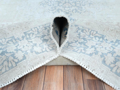 Kerman Vintage hand-knotted worn wool rug in Ivory & Faded Blue, 9' x 12' — SKU O081254 (view 5)