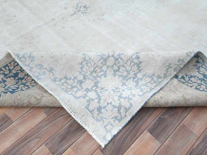 Kerman Vintage hand-knotted worn wool rug in Ivory & Faded Blue, 9' x 12' — SKU O081254 (view 6)