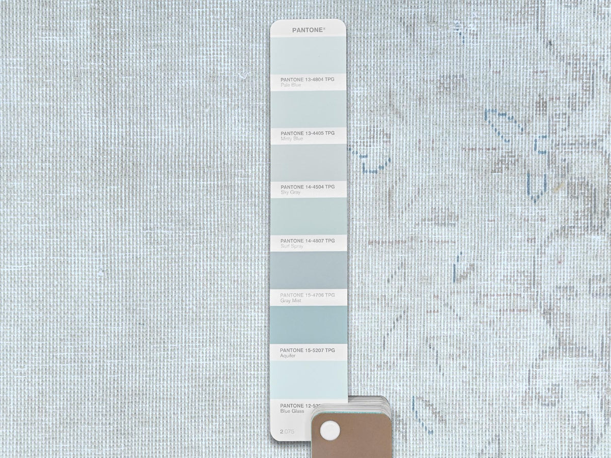 Kerman Vintage hand-knotted worn wool rug in Ivory & Faded Blue, 9' x 12' — SKU O081254 (view 7)