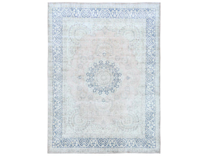 Kerman Vintage hand-knotted worn wool rug in Red & Denim Blue, 10'2" x 13'4" — SKU O081258