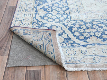 Kerman Vintage hand-knotted worn wool rug in Red & Denim Blue, 10'2" x 13'4" — SKU O081258 (view 4)