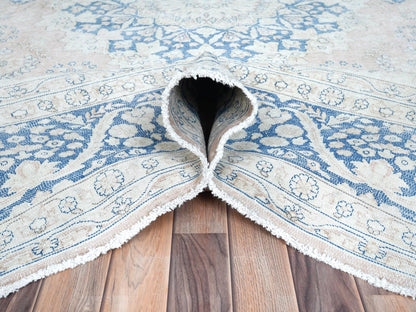 Kerman Vintage hand-knotted worn wool rug in Red & Denim Blue, 10'2" x 13'4" — SKU O081258 (view 5)