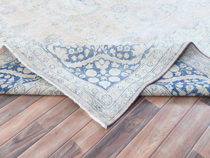 Kerman Vintage hand-knotted worn wool rug in Red & Denim Blue, 10'2" x 13'4" — SKU O081258 (view 6)