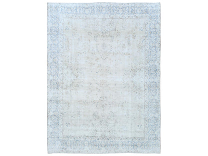 Kerman Vintage hand-knotted worn wool rug in Ivory & Denim Blue, 9'6" x 12'6" — SKU O081259