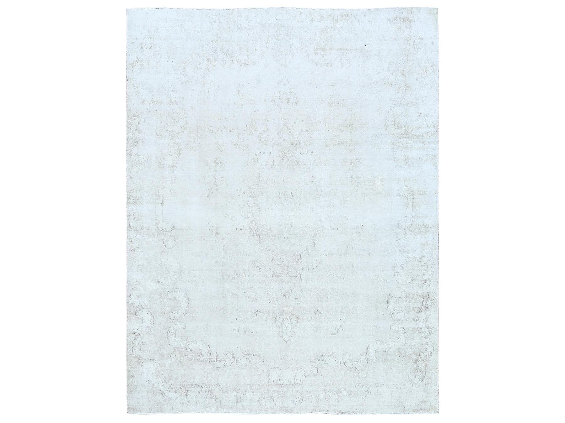 Kerman Vintage hand-knotted worn wool rug in Ivory, 9'8" x 12'5" — SKU O081261
