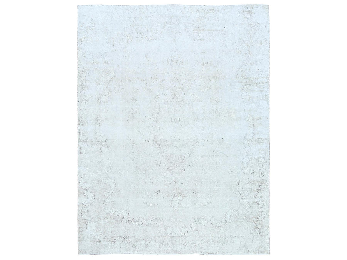 Kerman Vintage hand-knotted worn wool rug in Ivory, 9'8" x 12'5" — SKU O081261