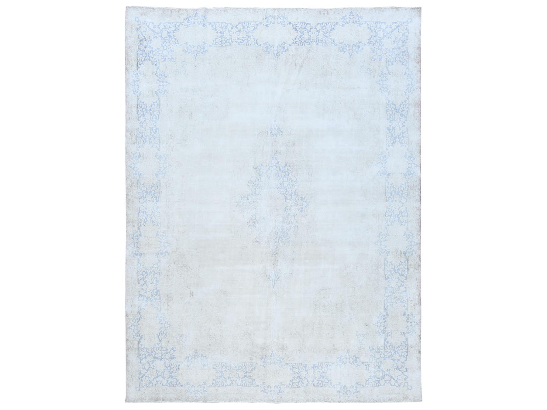 Kerman Vintage hand-knotted worn wool rug in Blue & Denim Blue, 9'7" x 12'9" — SKU O081265