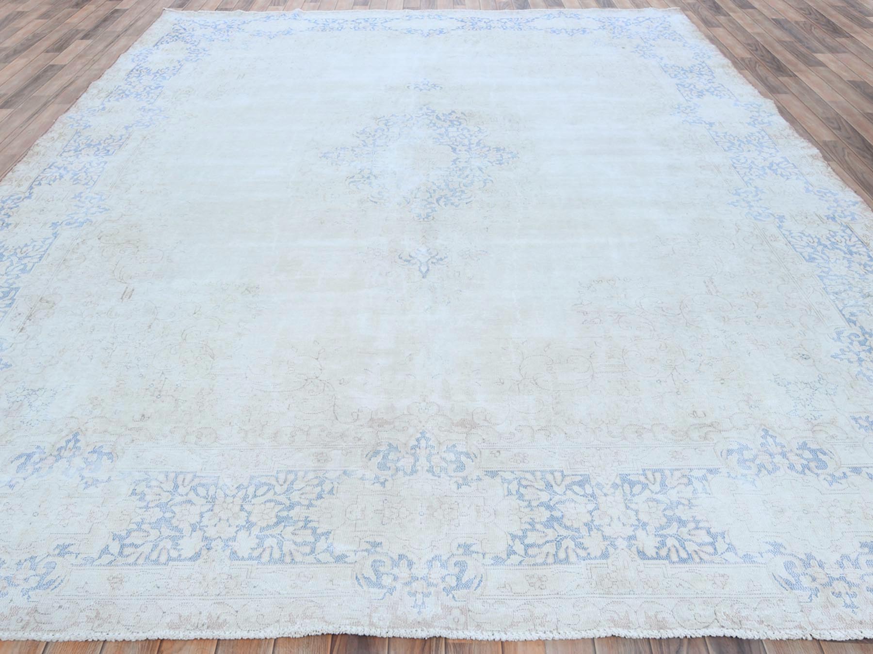 Kerman Vintage hand-knotted worn wool rug in Blue & Denim Blue, 9'7" x 12'9" — SKU O081265 (view 2)